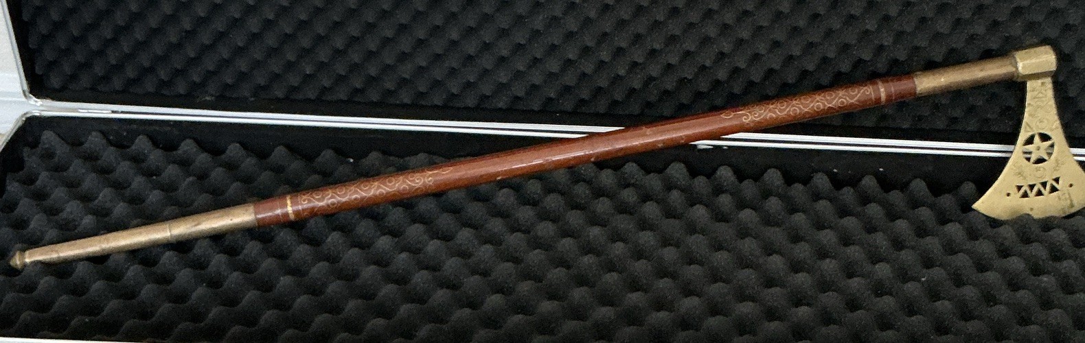 Decorative Brass Axe Cane Walking Stick w/ Hidden Dagger