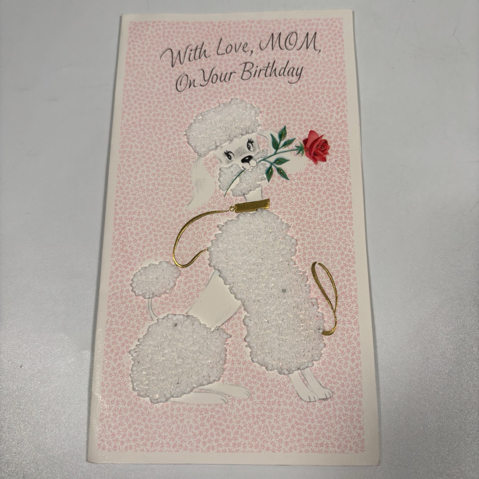 Vintage Mom Birthday Card Raised Textured Poodle Dog Puppy Wall Decor Cute MCM