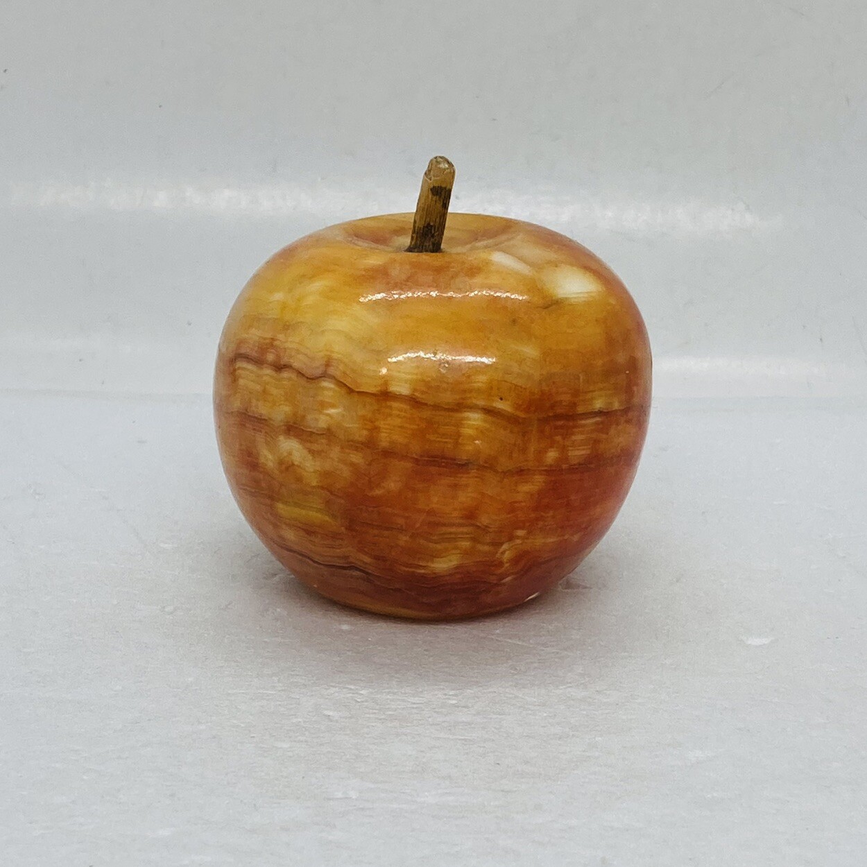Vintage 1970s Solid Marble Stone Apple Paperweight Orange Tone 3” Heavy 33