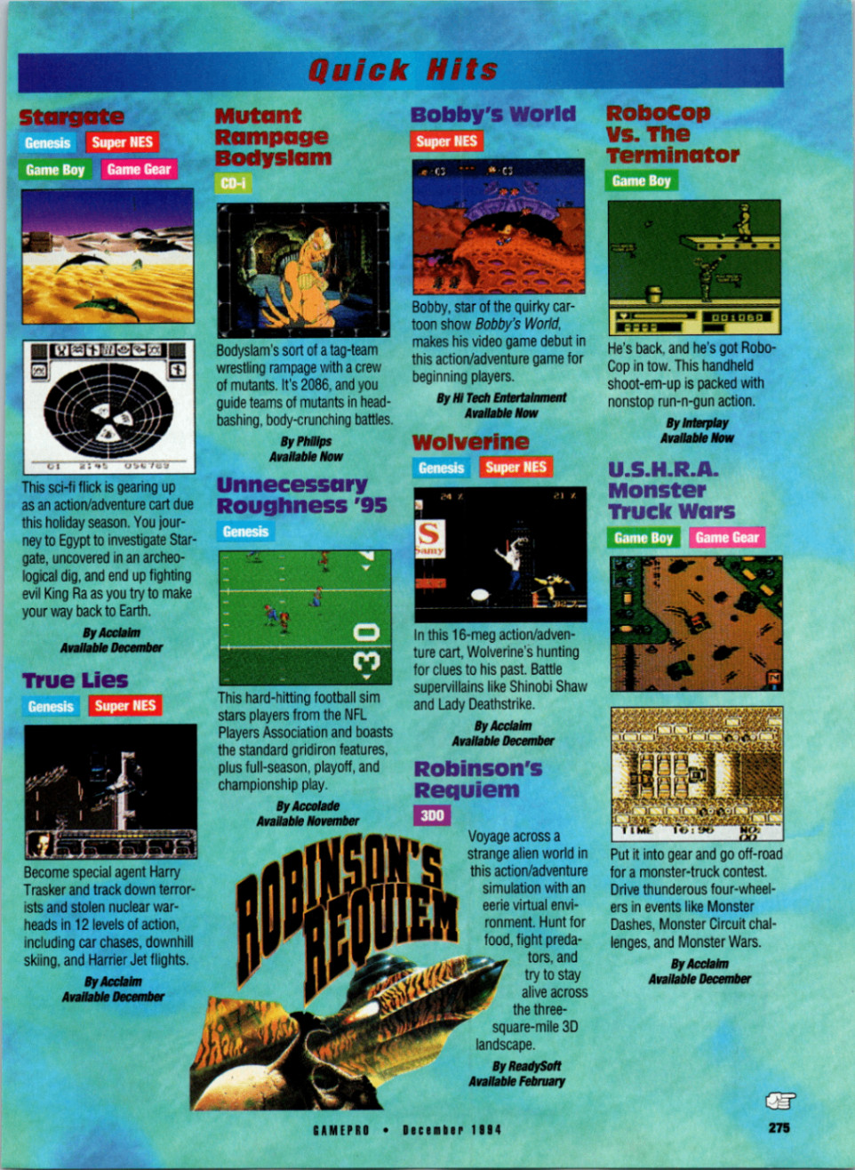 GAMEPRO 1994 Magazine Page Ad Vintage Video Game Quick Hits Preview