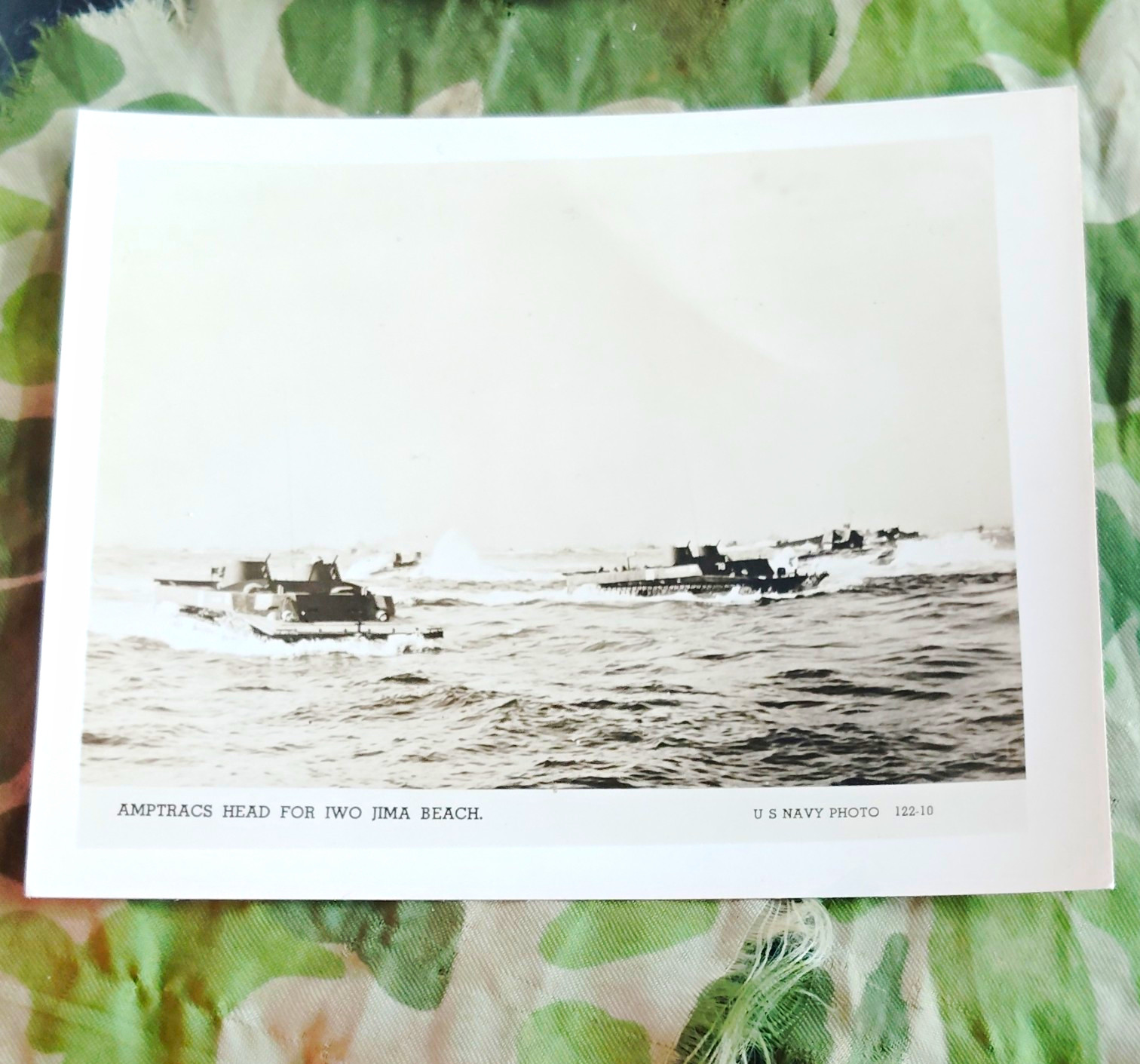 U.S. Navy Original WWII Photo Amtracs Headed for Iwo Jima Beach Militaria