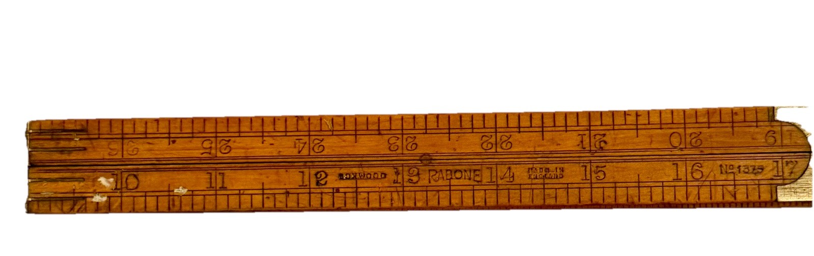 Antique Rabone No. 1375 folding carpenter’s rule made in Birmingham, England.