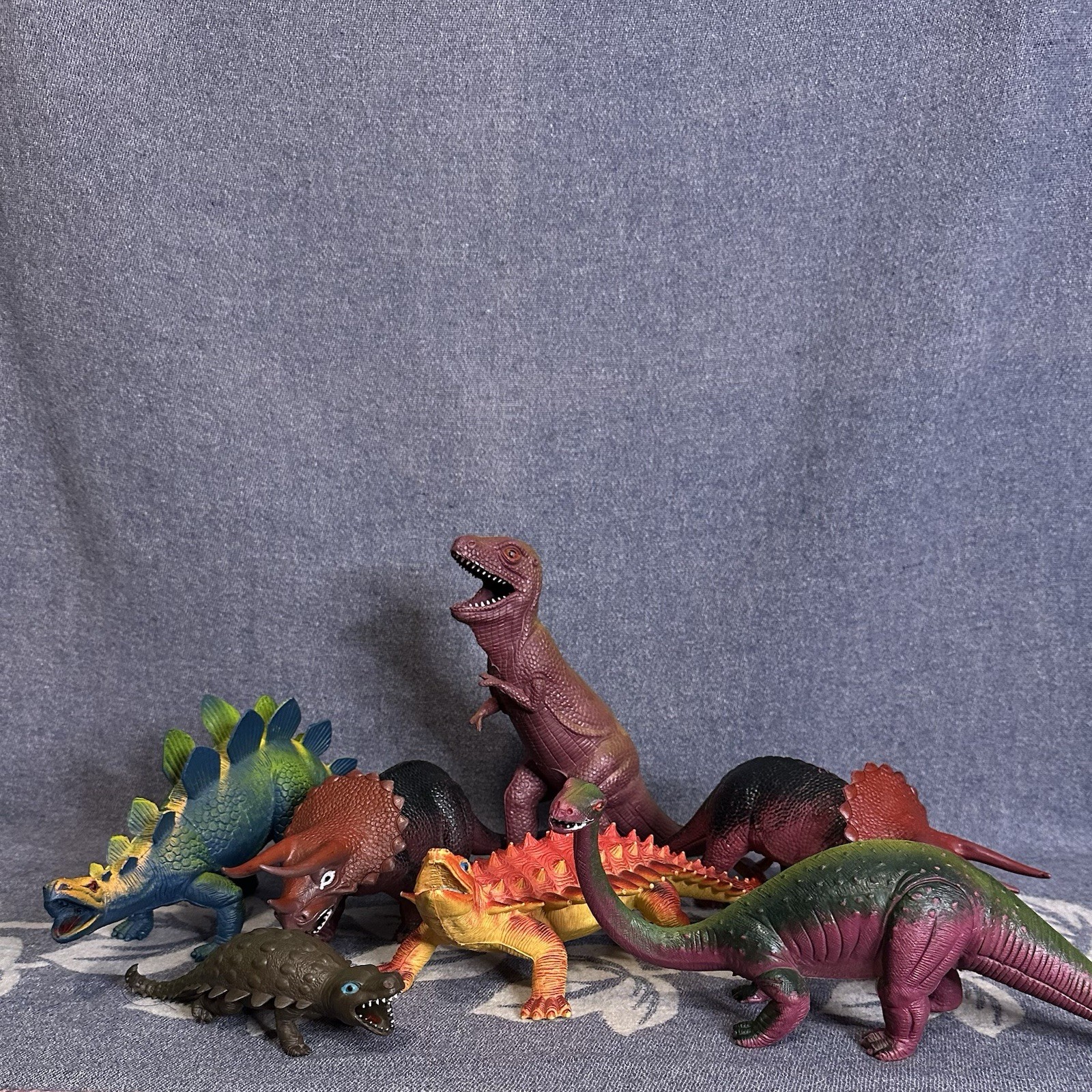 Vintage 1980s Dor Mei Imperial Plastic Dinosaur Lot Of 7 Hong Kong Toy Figures