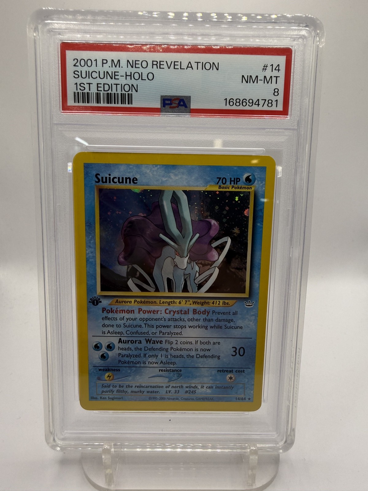 Suicune 14/64 Neo Revelation 1st Edition Holo PSA 8