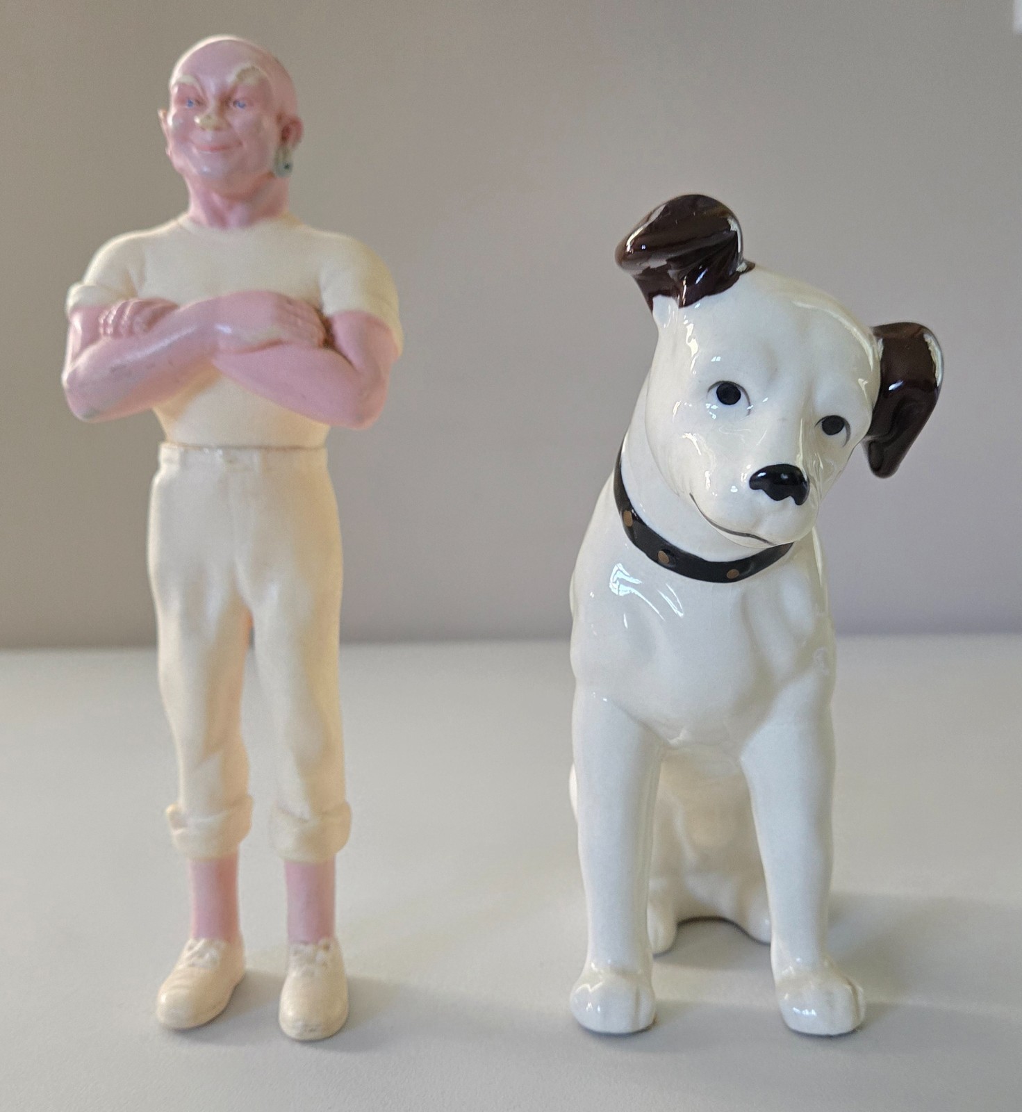 Pair Of Vintage Advertising Figurines, Mr. Clean And Nipper The RCA Dog