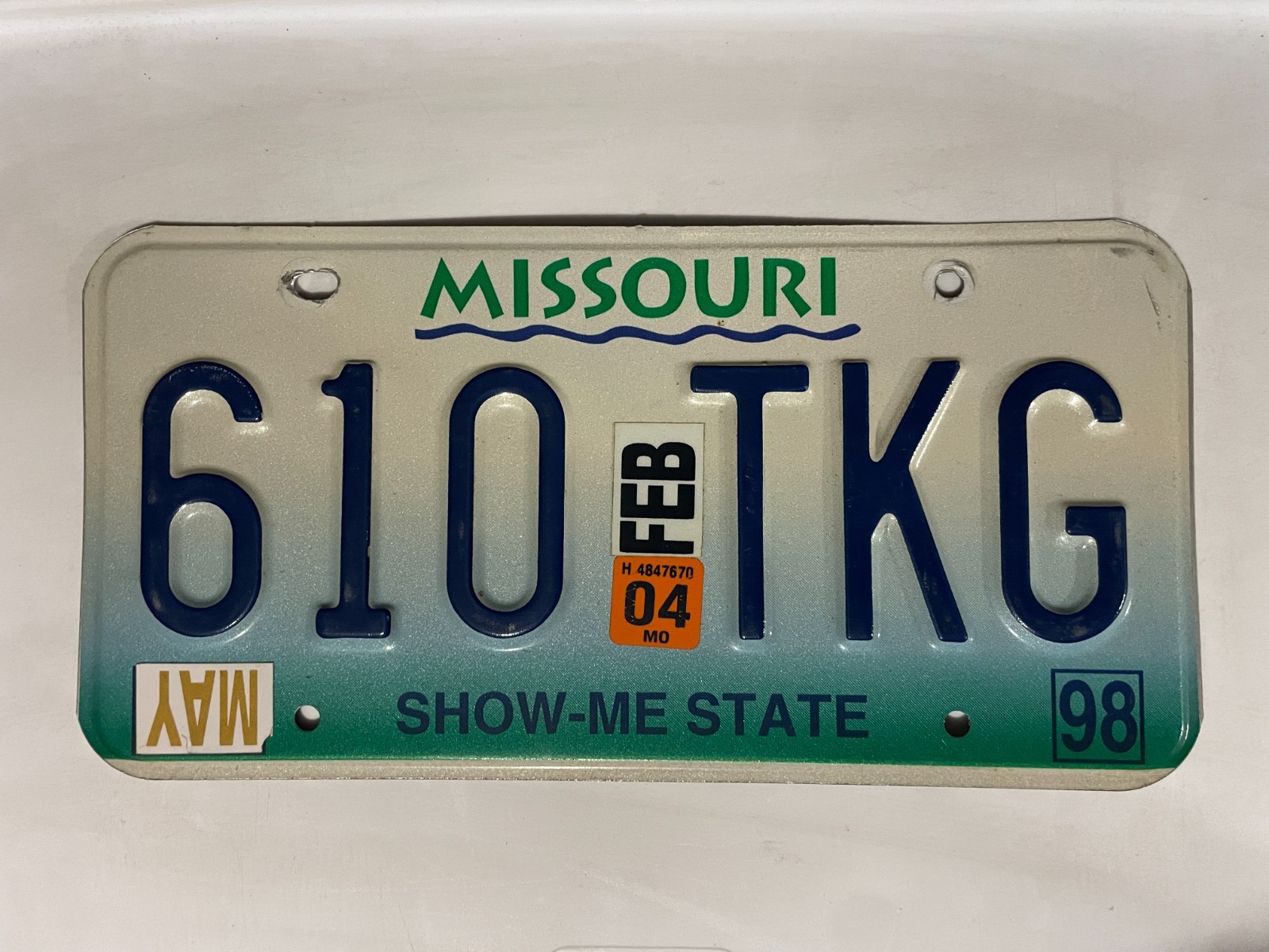 Missouri License Plate May 1998 February 2004 610 TKG