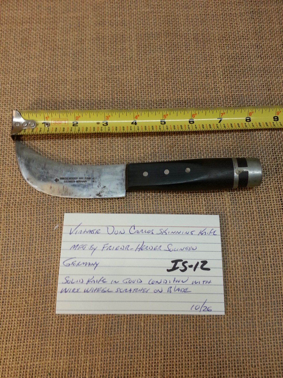 Vintage Don Carlos Friedr Herder Skinning Knife Solingen Germany
