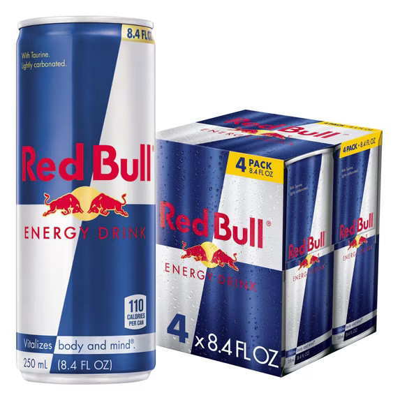Red Bull Energy Drink, 80mg Caffeine, 8.4 fl. oz., Pack of 4 Cans....