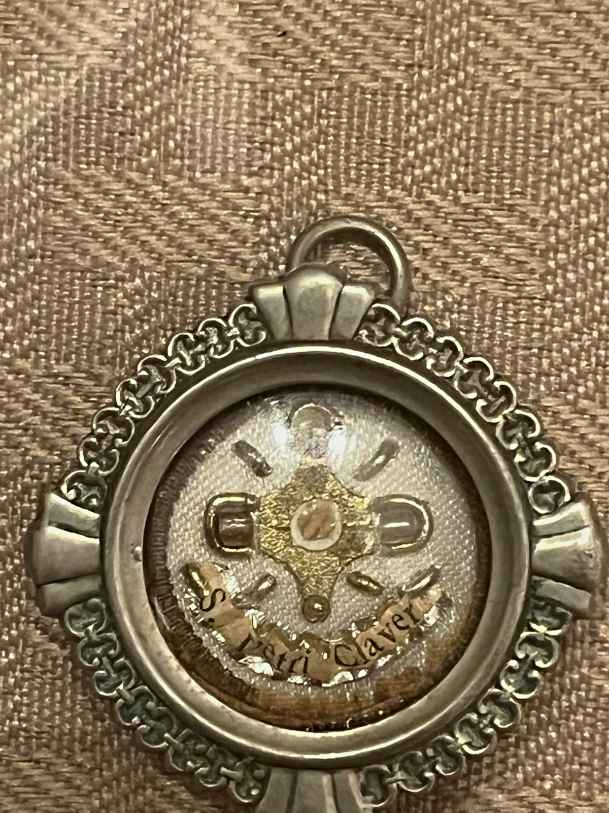 Antique Catholic Reliquary Pendant St. Peter Claver Sealed Theca