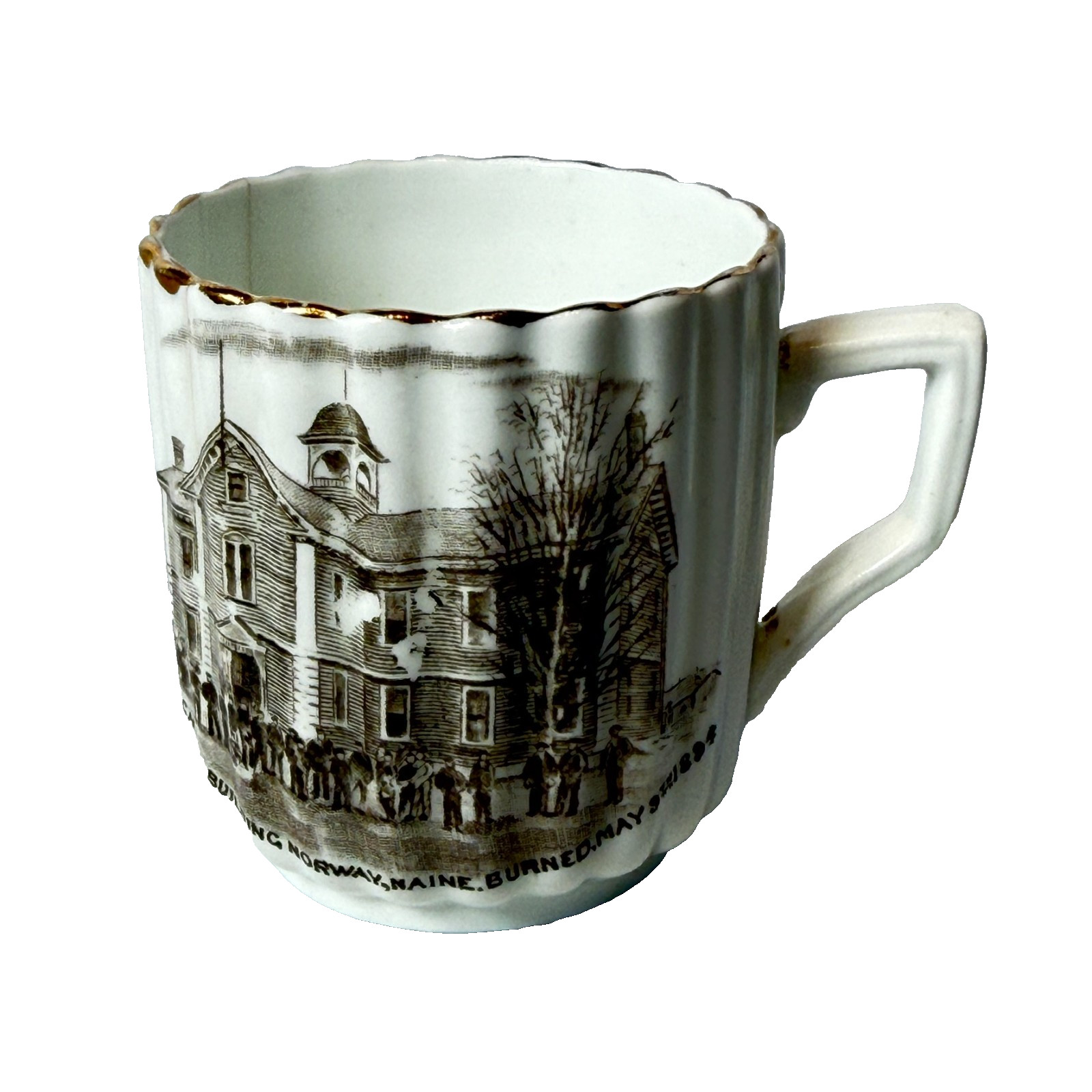 Great Fire of Norway MAINE ME ANTIQUE SOUVENIR CHINA CUP MUG 