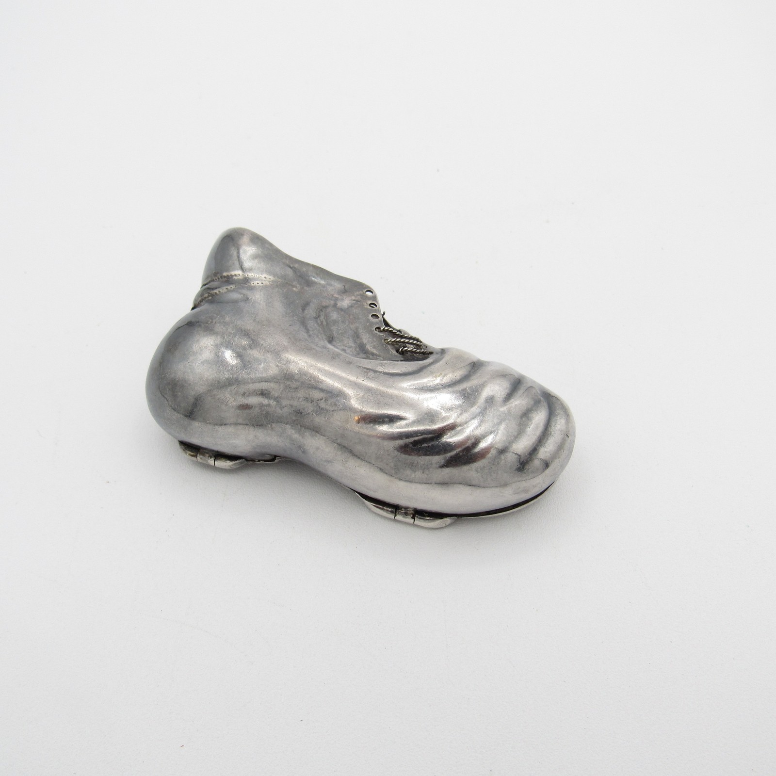 Antique Figural Silver Worn Shoe Match Safe Vest with Red Stones