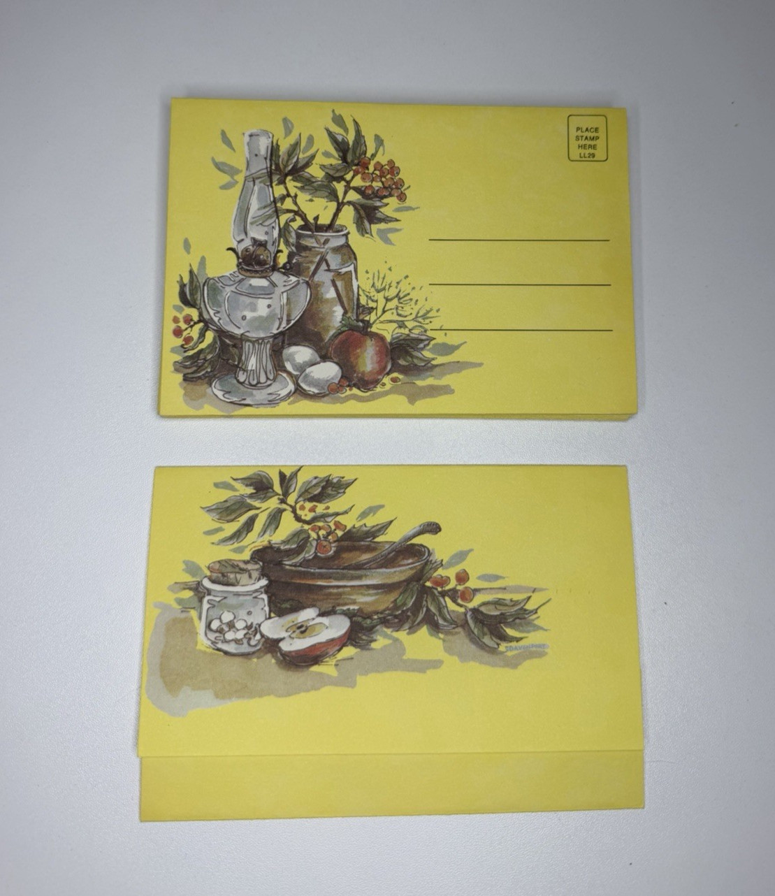 Small Vintage Yellow Folding Post Cards Kitchen Scene Grannycore Lot of 8