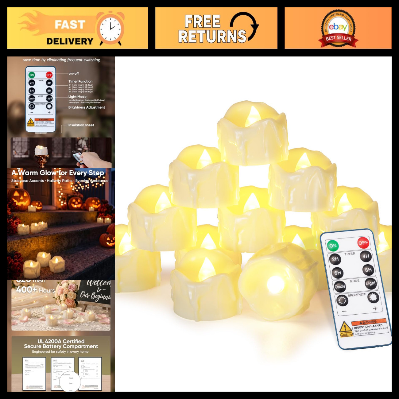 Homemory 24-Pack Remote Flameless LED Battery Tea Light Candles, 400+Hrs