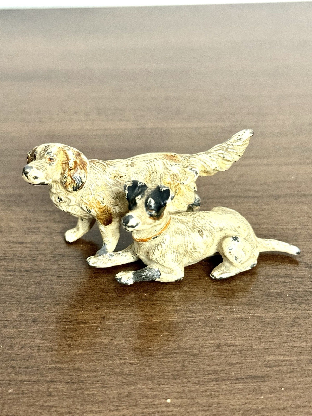 Rare Antique Hubley Cast Iron Miniature 2 Dogs Figurine 1 Mold Setter Terrier 2”