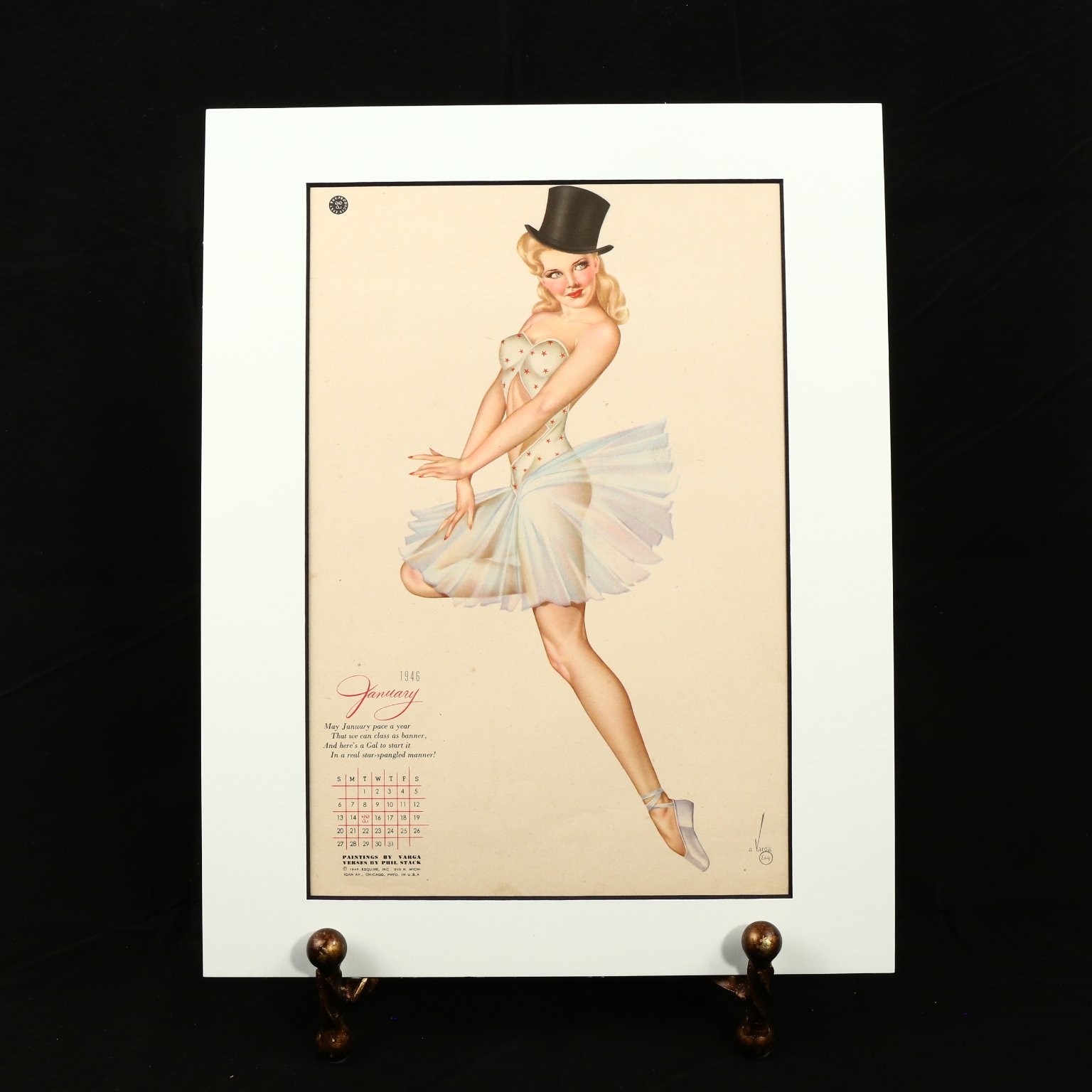 January 1946 Varga Girl Original Calendar Page Matted Ready to Frame