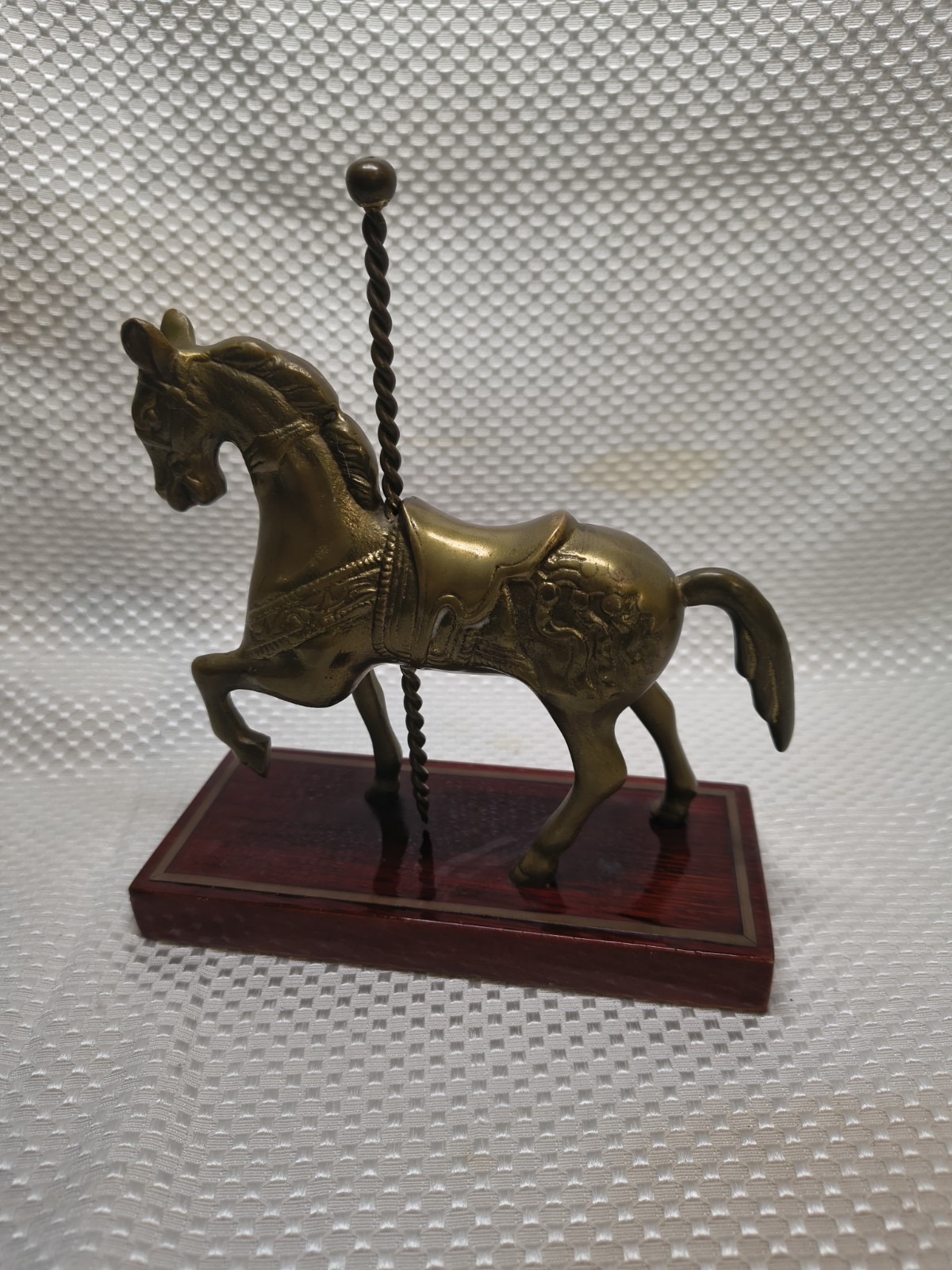 Vintage Solid Brass Carousel Horse Figurine Wooden Base Hollywood Regency 7.5\