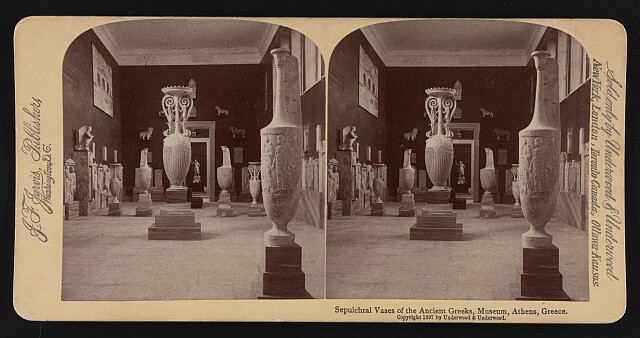 Sepulchral vases of the ancient Greeks, museum, Athens  Old Photo