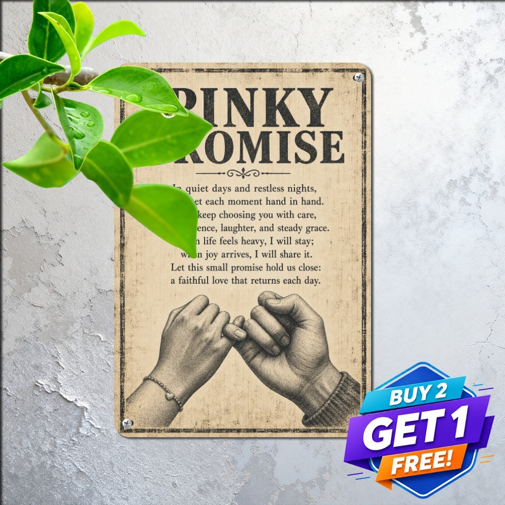 Pinky Promise Hands Couple Romantic Metal Tin Sign Bedroom Wall Decor