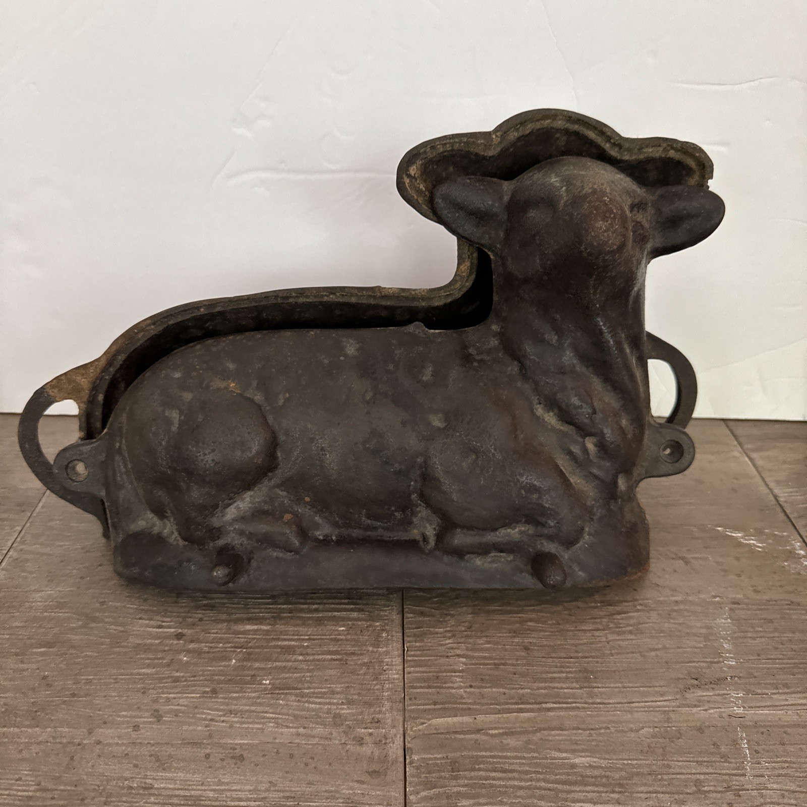 Antique Vintage Cast Iron Lamb Cake Mold Easter 2 Piece Rustic 12”