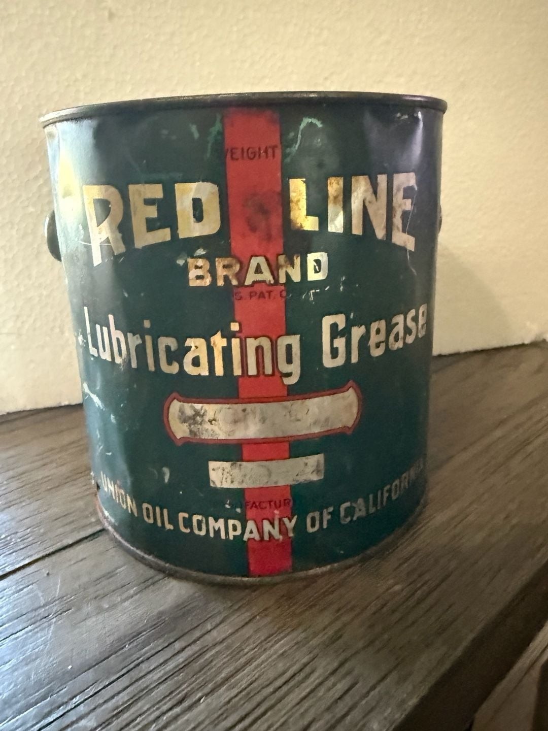Vintage Red Line Brand Lubricating Grease Union Oil Company Tin Can