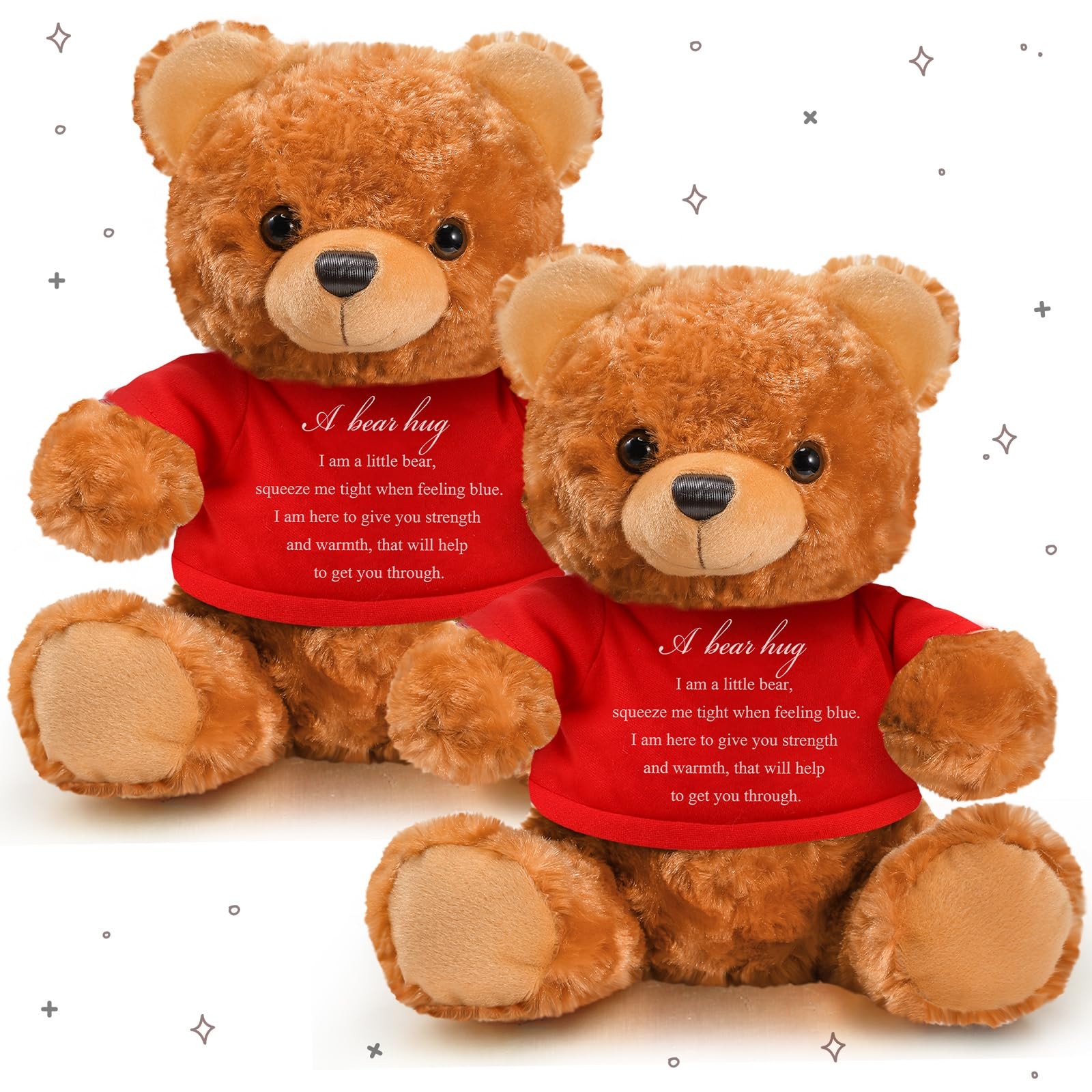 Meooeck 2 Pcs Bear Plush Stuffed Animal (Brown, Red)