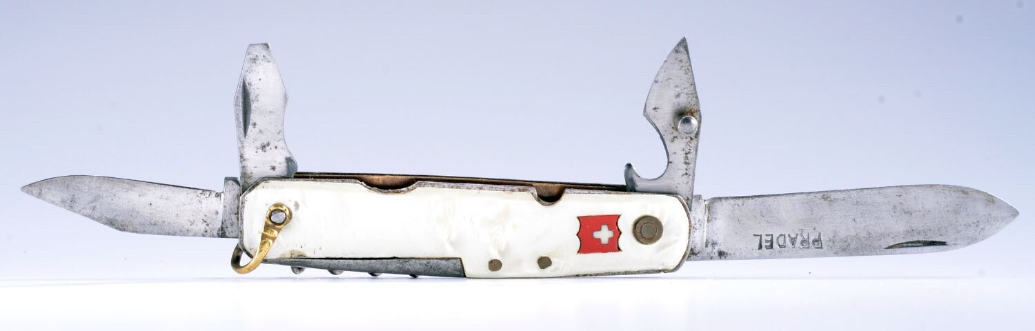 SWISS ARMY FOLDING KNIFE PRADEL STAMPED ON BLADE PEARL SCALES 1920s - RARE