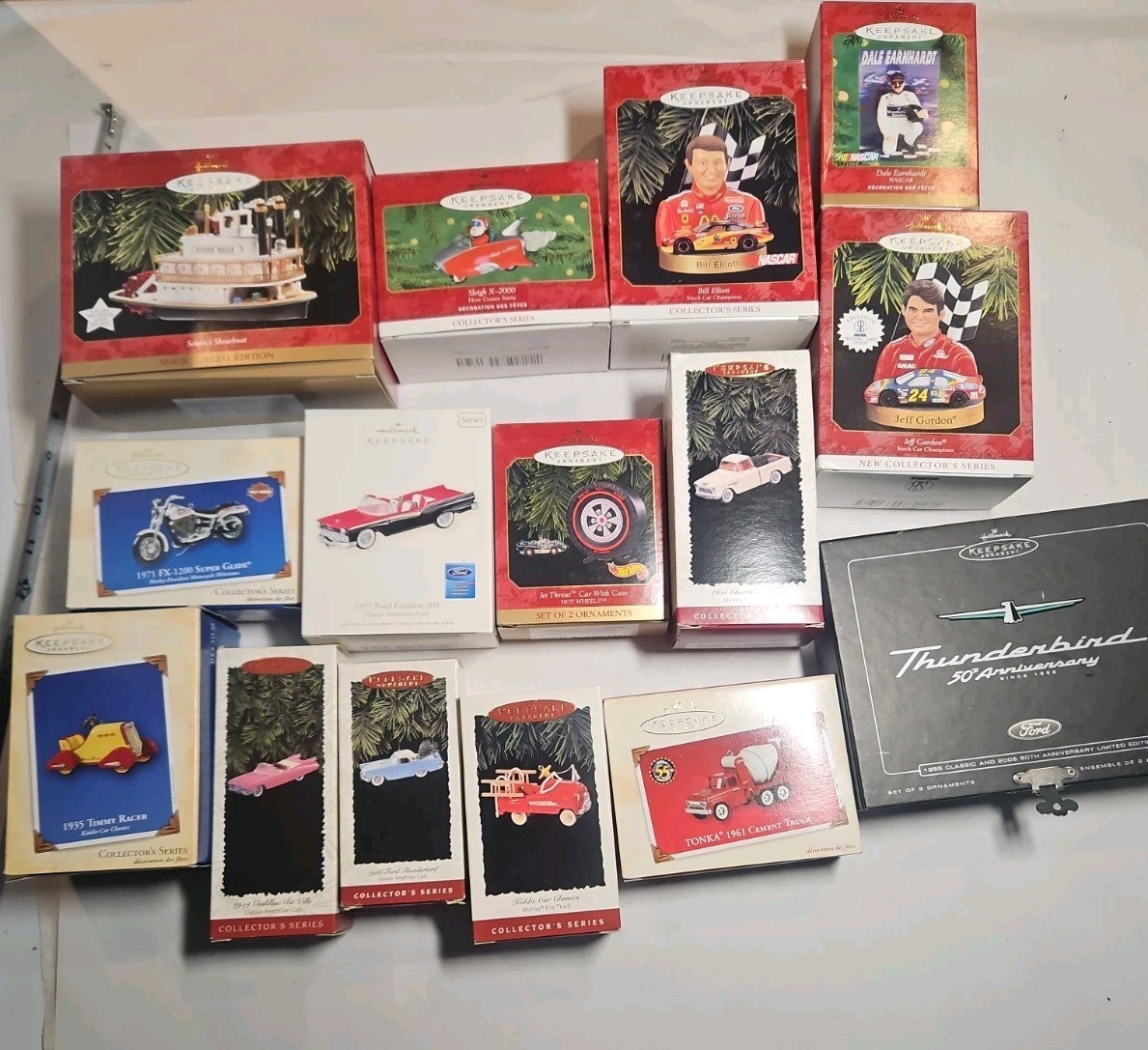 Hallmark Keepsake Ornament Lot 16 Cars NASCAR Ford Chevy Harley Tonka Hot Wheels