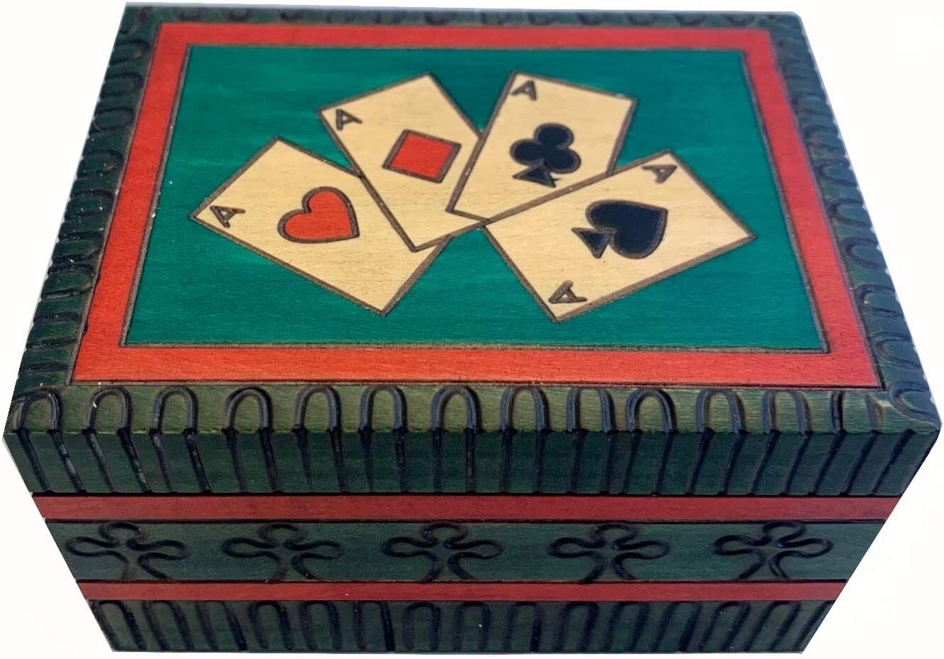 Four Aces Double Deck Playing Card Box Handmade Wood Box Hidden Compartment