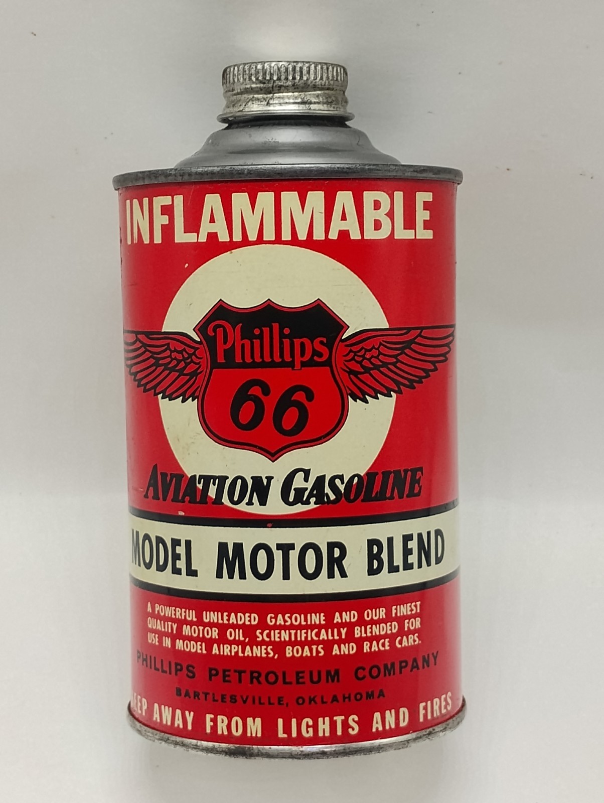 RARE Vintage Phillips 66 Petroleum Co Aviation Model Gasoline 16oz Tin Can