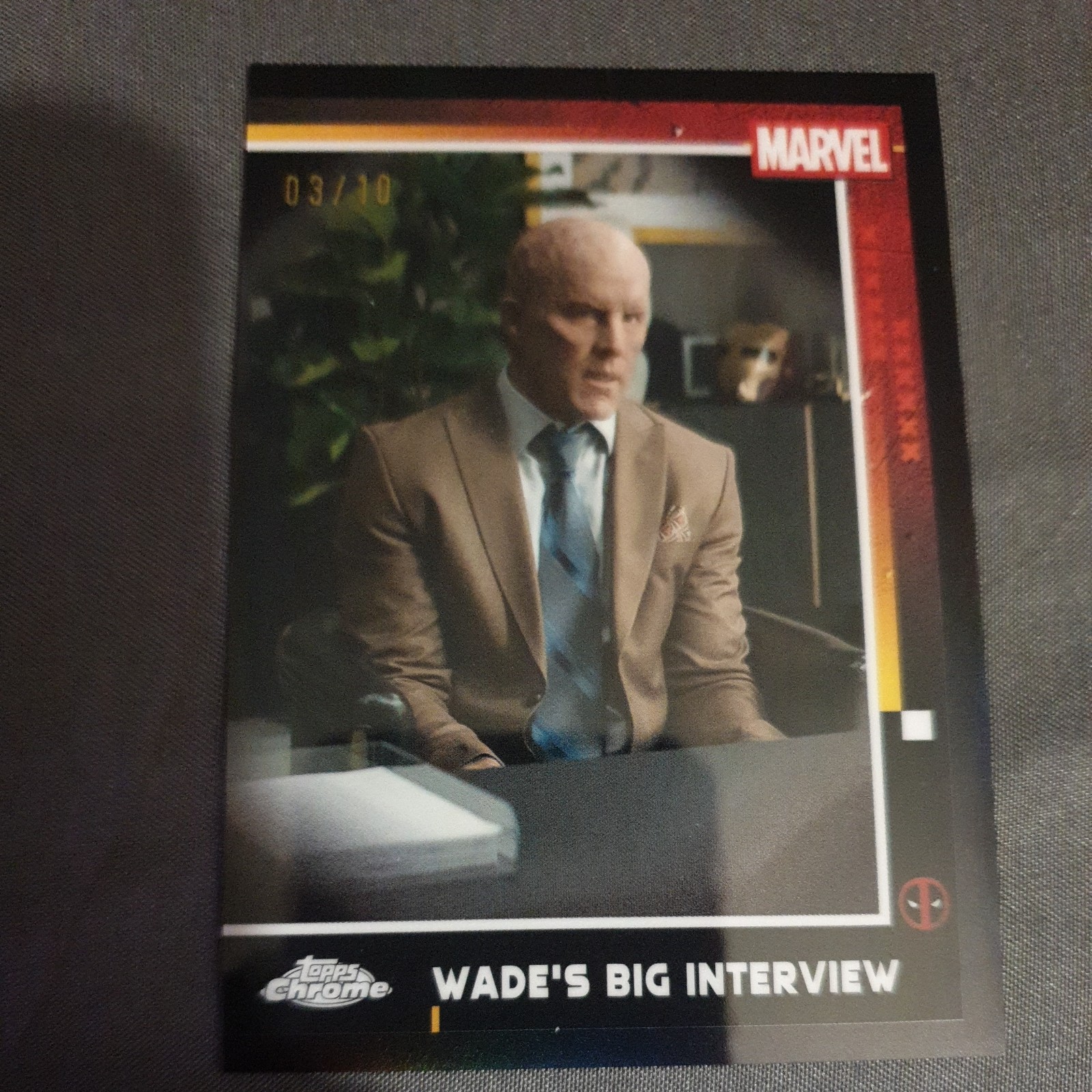 2025 topps chrome deadpool  Wade's Big Interview  Card 55. Black Refractor 3/10