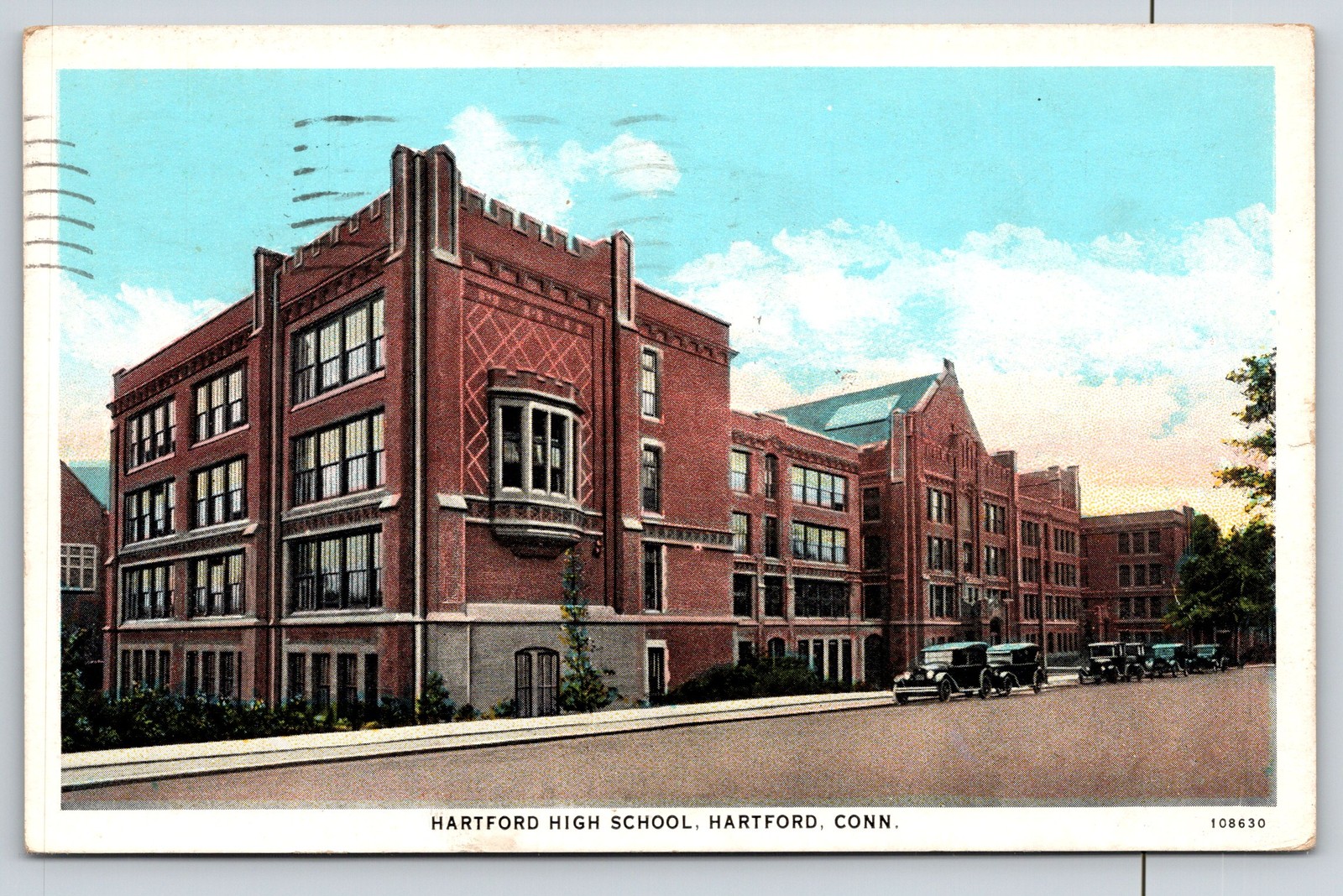 Hartford Connecticut~High School Bldg St View~Collegiate Gothic~1938 Postcard