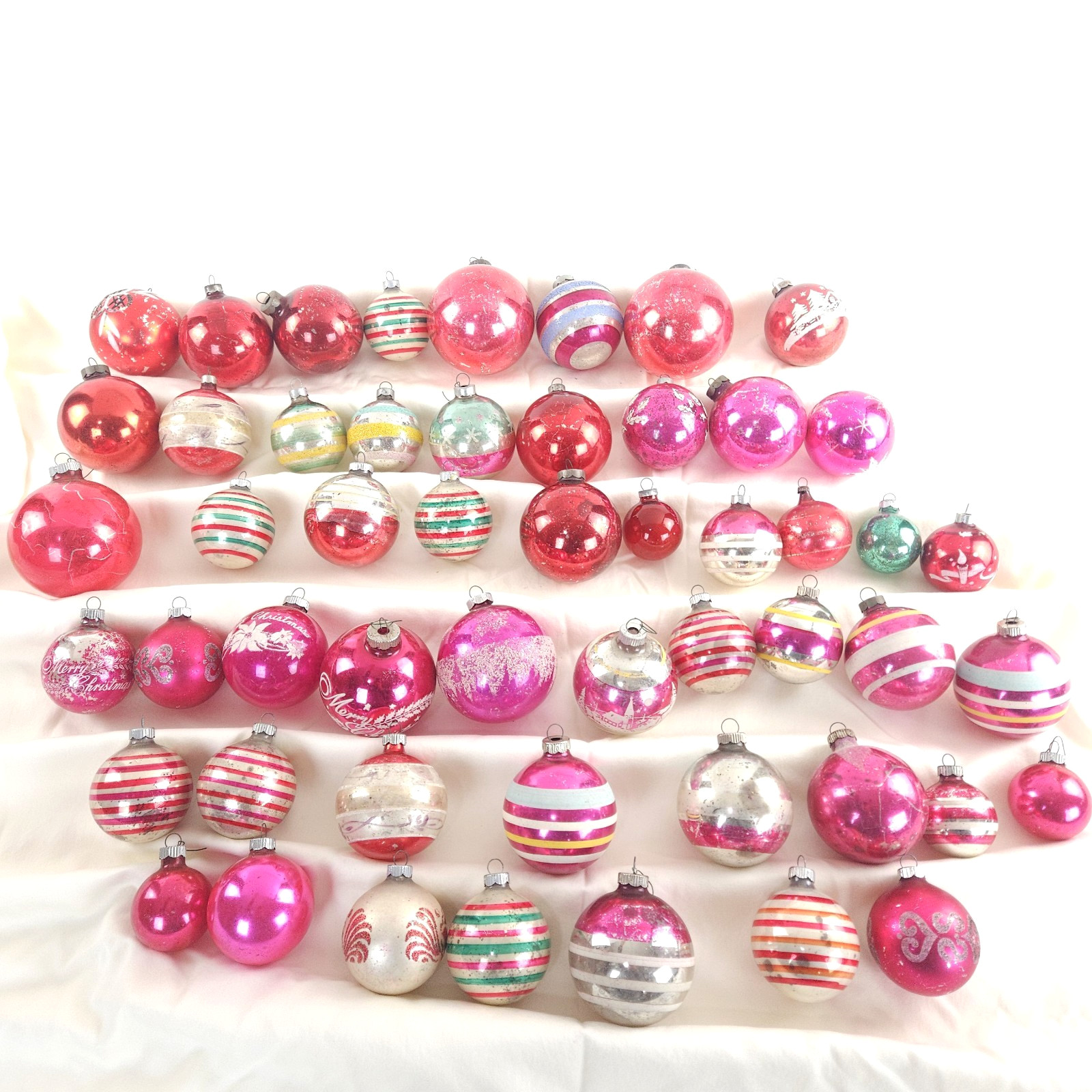 Vintage 50 Glass Shiny Brite & USA Ornaments Solid Glitter Stripes Sceneries