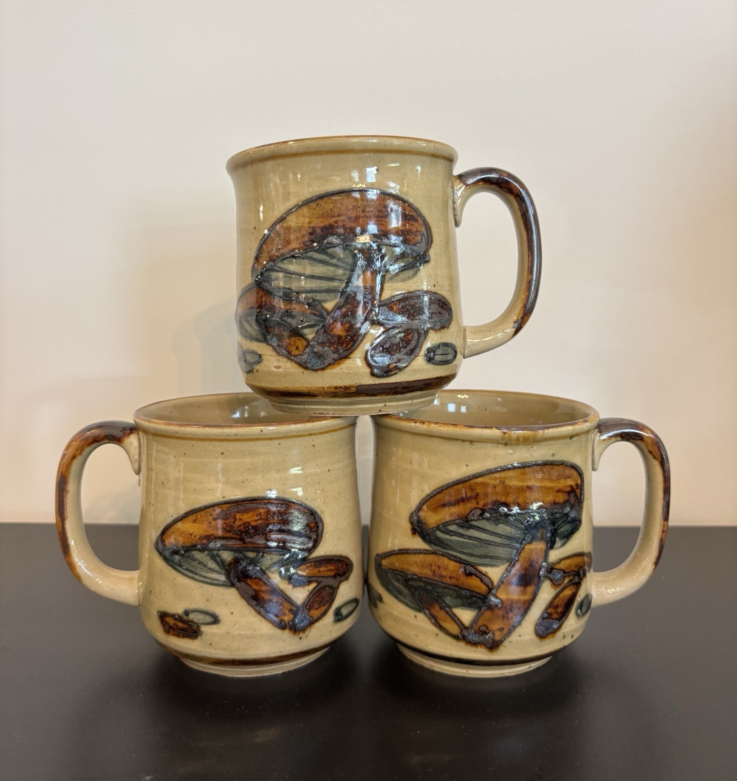 VTG Japanese Mushroom Stoneware Coffee Mugs 1970’s Otagri Set of 3 EVC RARE MINT