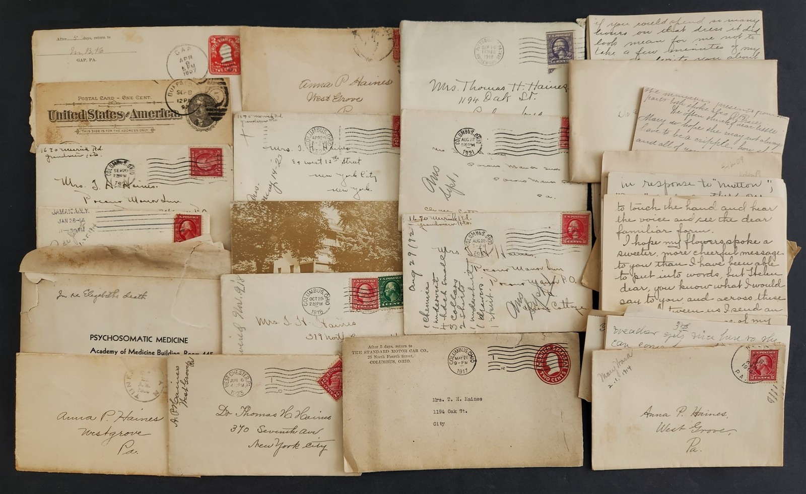 1919-20s antique HANDWRITTEN LETTERS west grove pa HAINES FAMILY jackson mi nyc