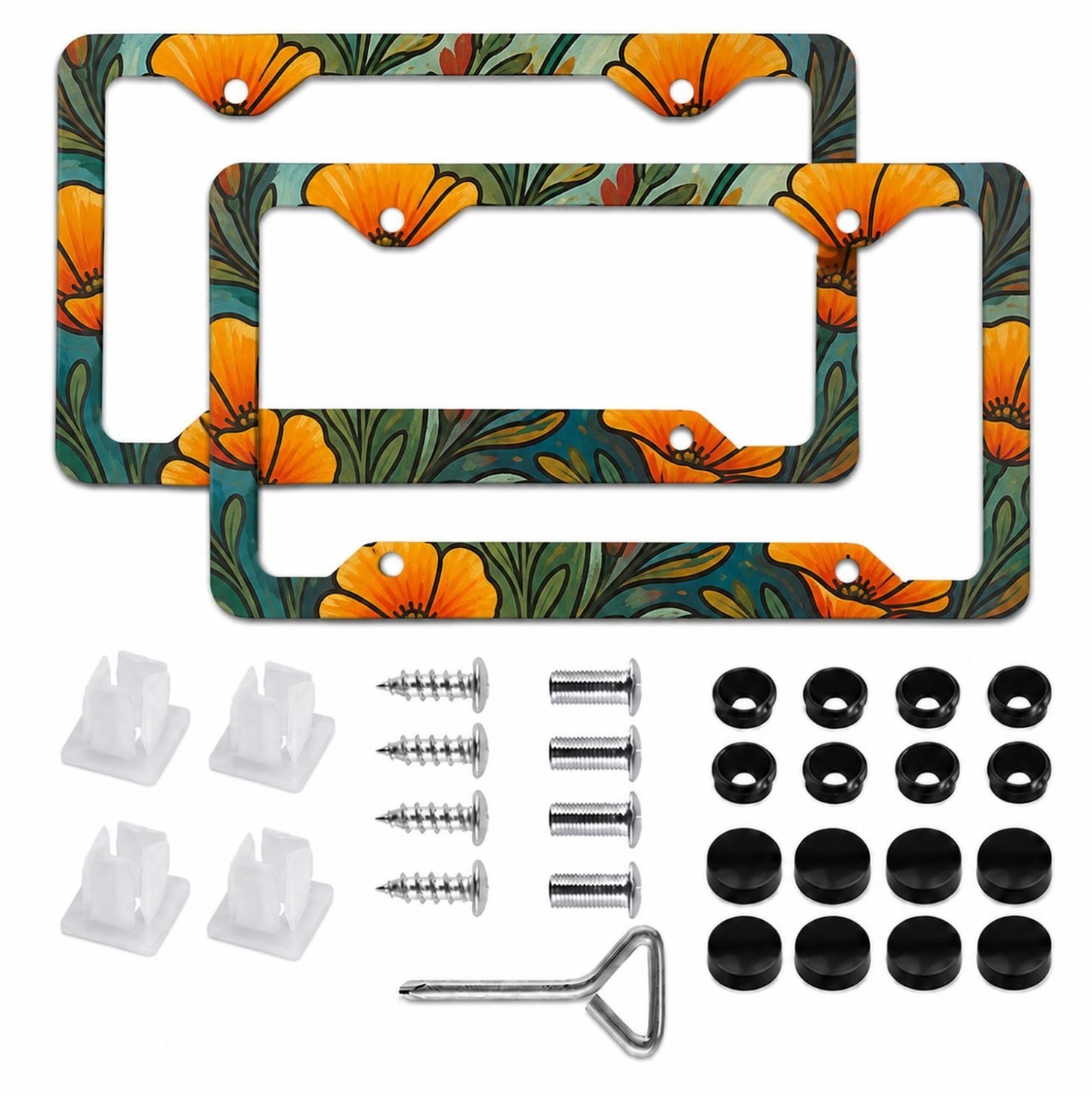 2 Pack Abstract California Poppies License Plate Frames