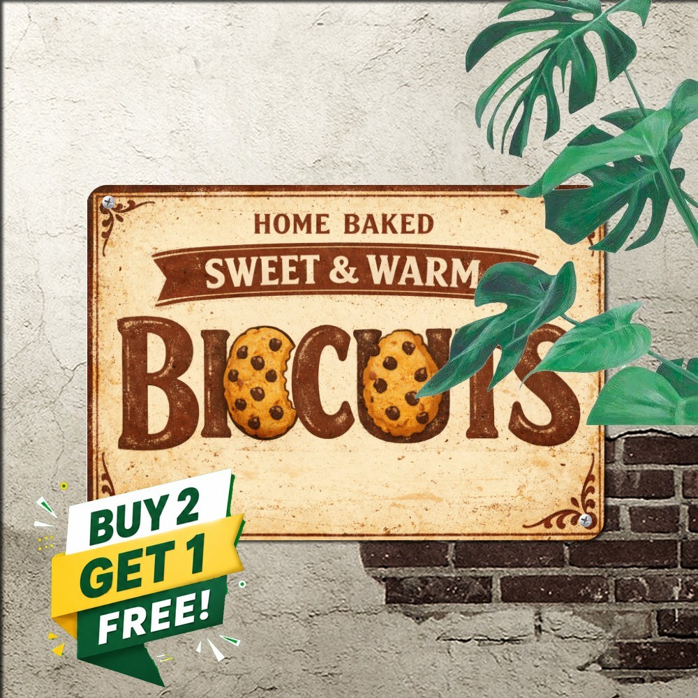 Fresh Baked Warm Cookies Sign Sweet Farmhouse Bakery Metal Plaque 8x12 In