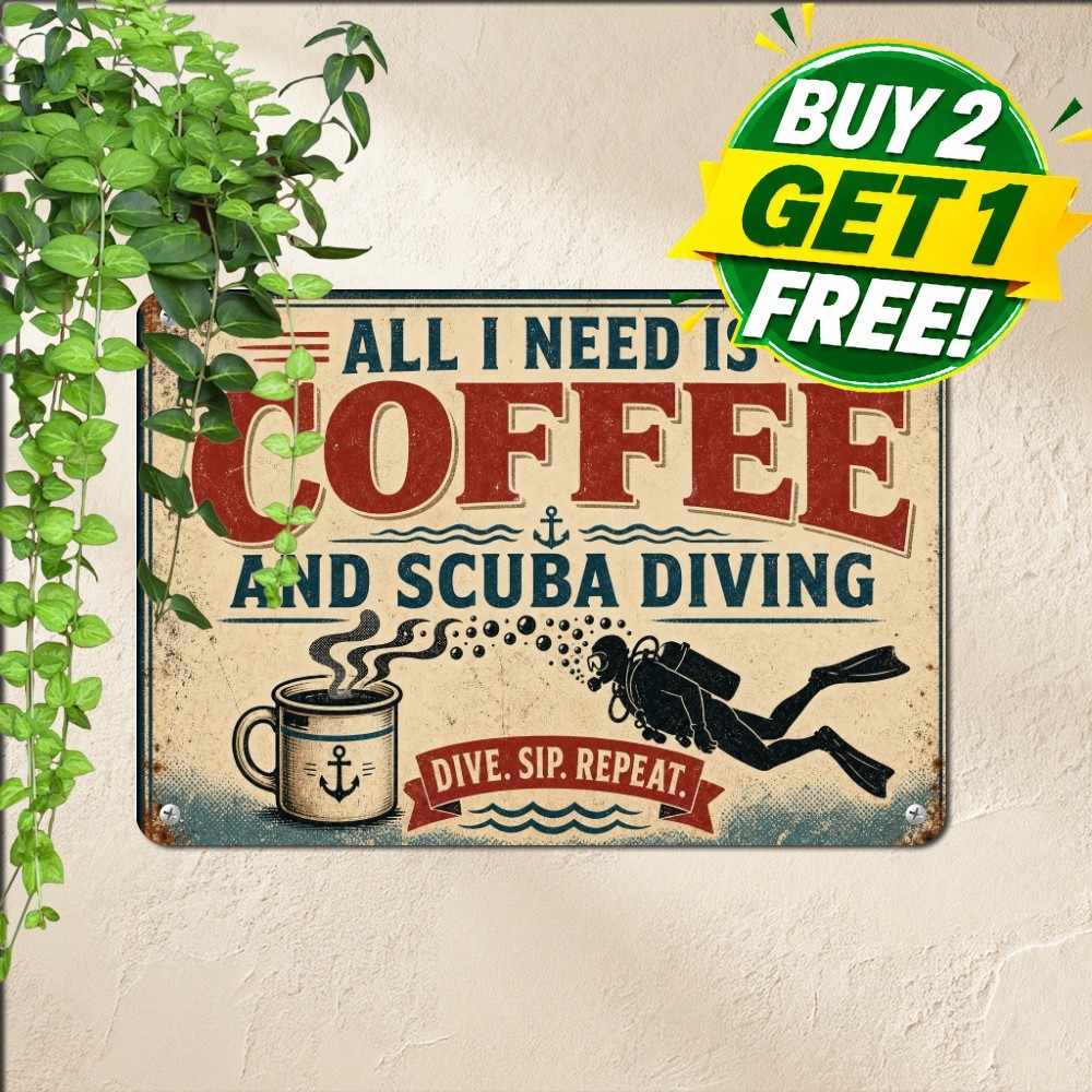 Scuba Diving Passion Metal Sign Ocean Diver Underwater Cave Tin Decor