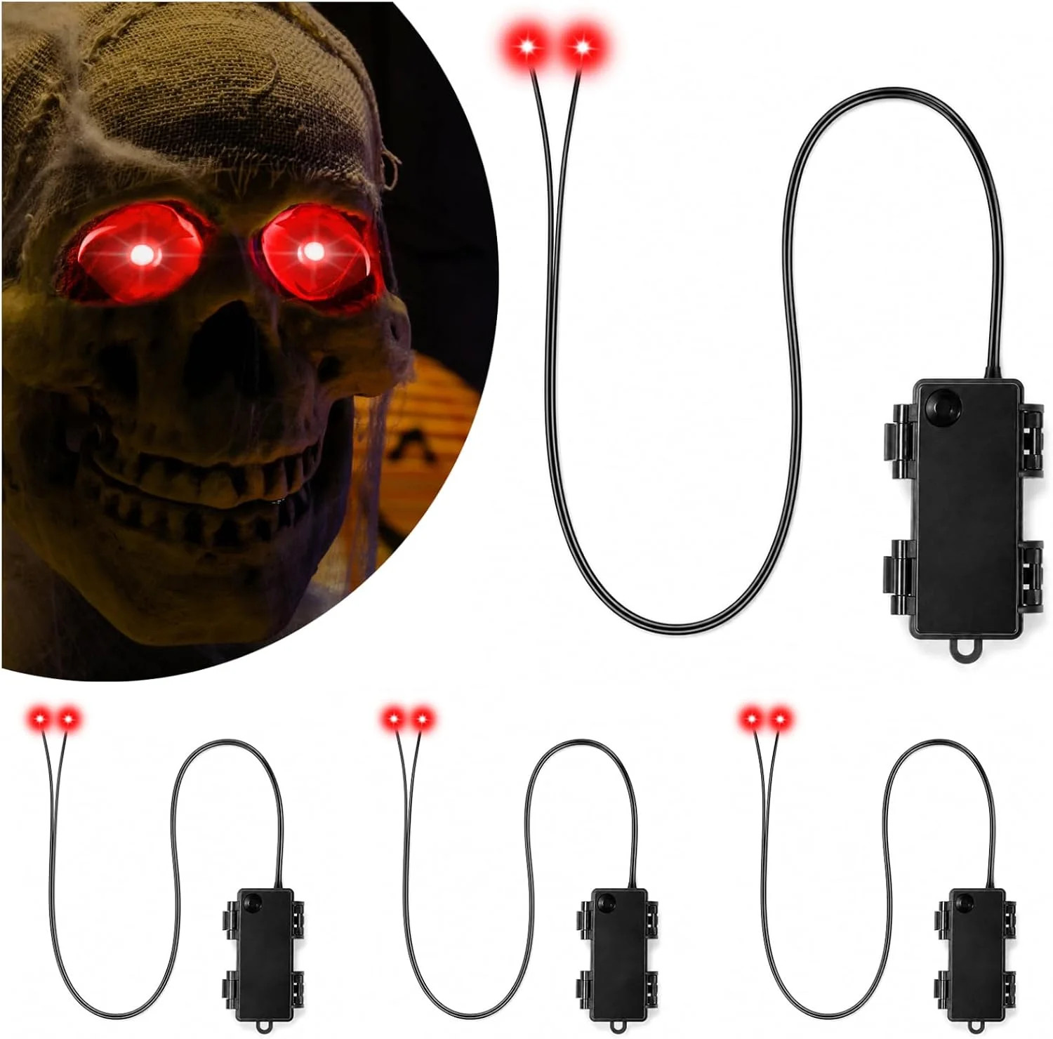 Red Led Glowing Eyes with Timer & Waterproof, 4 Pcs Light Up Skeleton Eyes, Horr