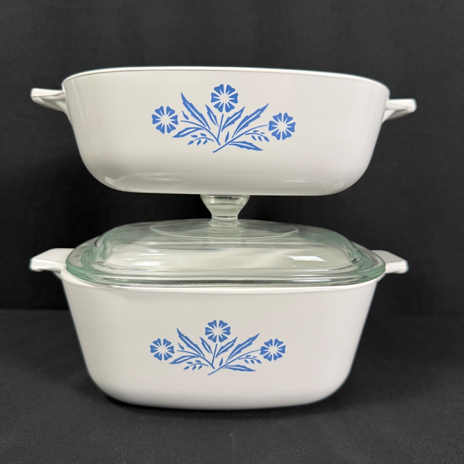 Corning Ware Blue Cornflower Casserole Set P-1-B & P-1 1/2-B Vintage 1966-69