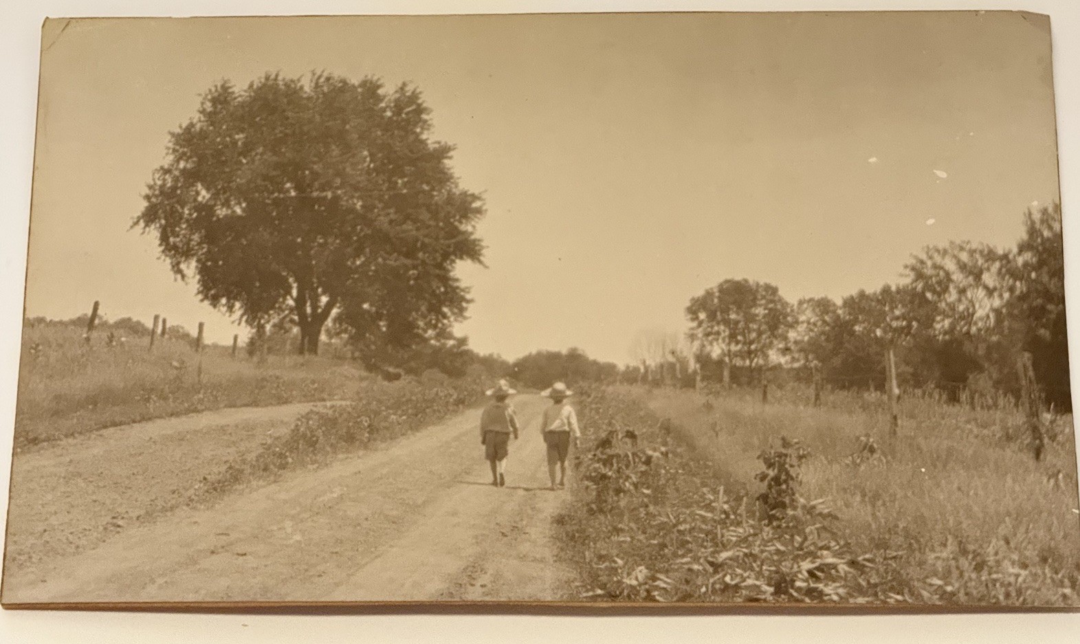 Antique Large Photo Barefoot Children Dirt Road Rural Farm Americana c1920