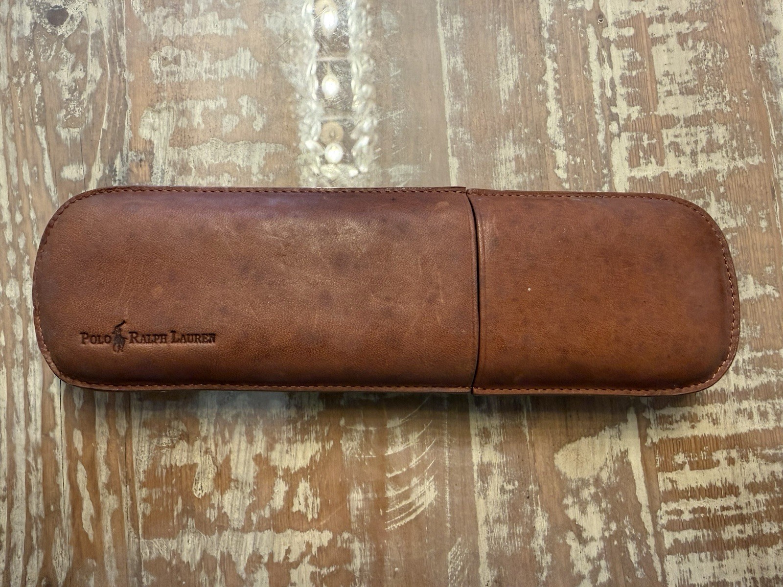 Vintage Polo Ralph Lauren Leather 2 Finger Cigar Case Brown Made Spain Clean