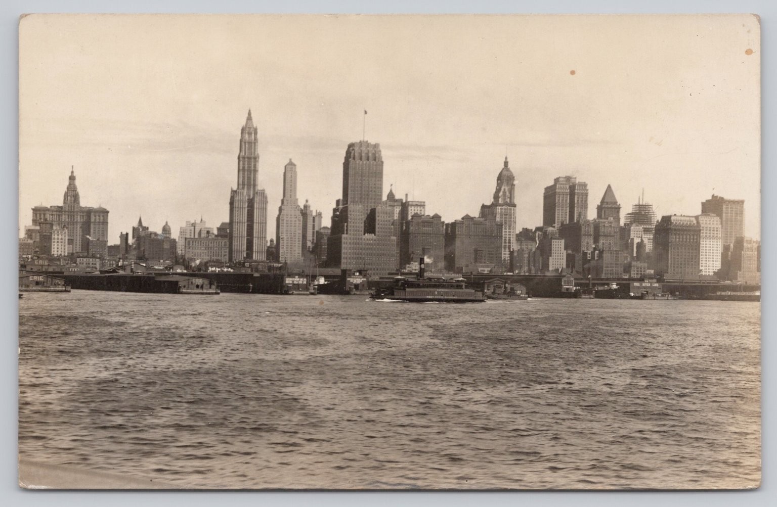 NYC Skyline Real Photo Postcard c.1910s Lower Manhattan LEONAR RPPC Ferry