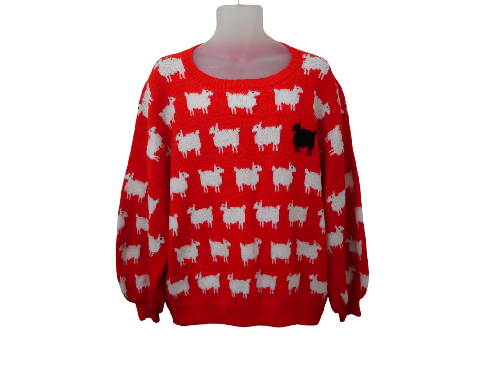 Vintage Princess Diana Black Sheep Hand Knit Sweater Red 60” Chest McCalls Pattn