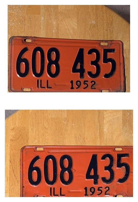 1952 Illinois License Plate Pair 608 435 Vintage IL Matching Set
