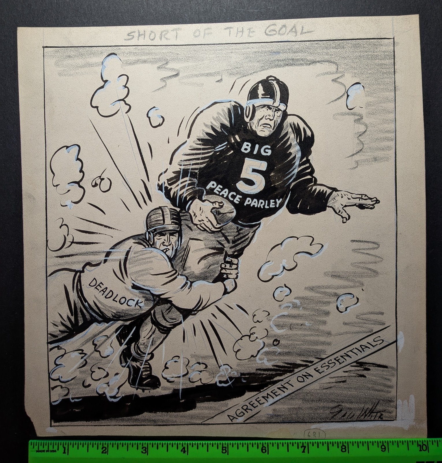 Vintage 1940/50s Football Deadlock Original Political Art