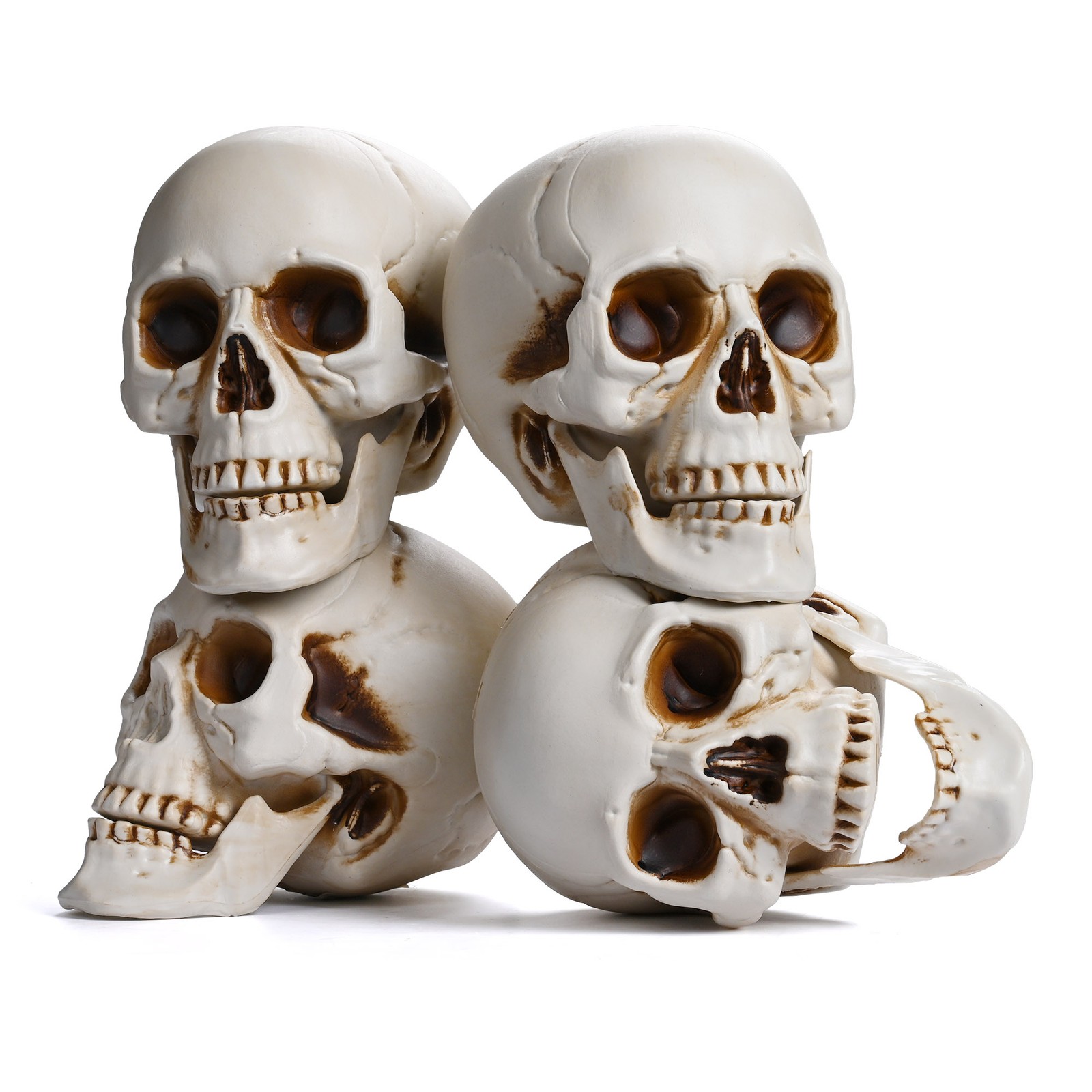 4 Pcs Human Life Size Skeleton Skull Halloween Moving Jaw Decorations