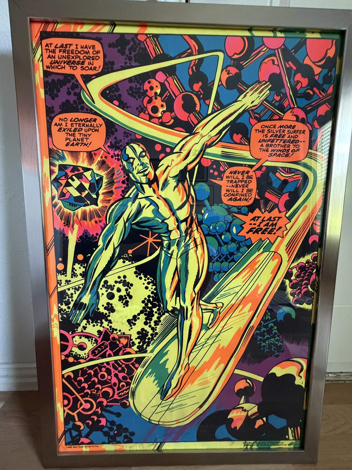 ORIGINAL SILVER SURFER BLACK LIGHT POSTER 1971 THIRD EYE AT LAST I AM FREE 