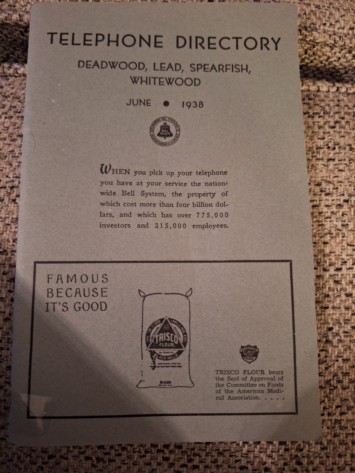 1938 Deadwood Lead Spearfish Whitewood Northwestern Bell Telephone Co.