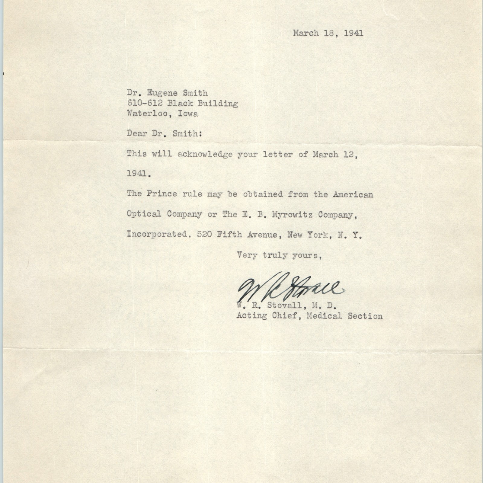 1941 Civil Aeronautics Authority CAA Prince Rule Letter Myrowitz Co Iowa Optical