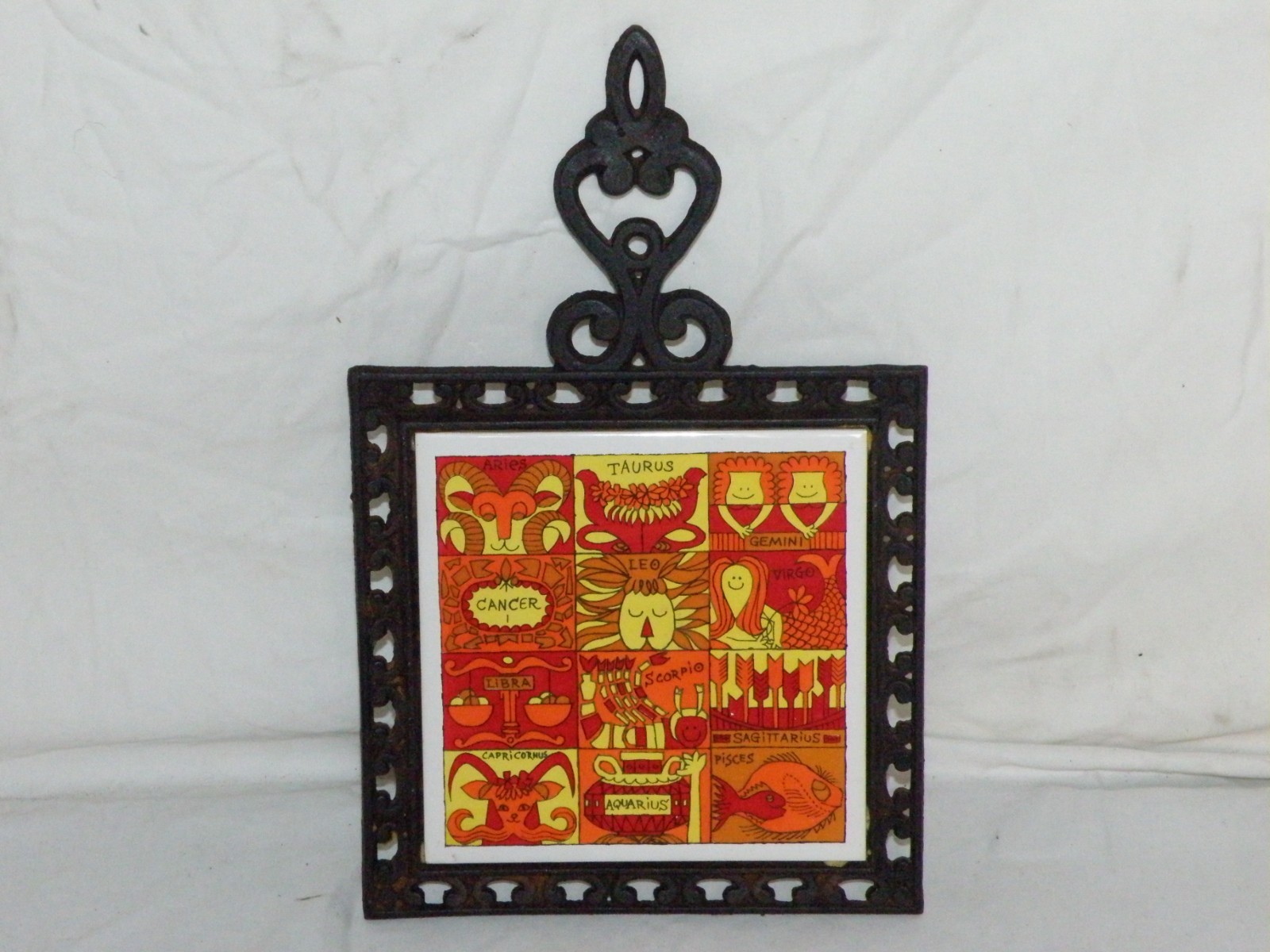 Vintage 1970's Zodiac Tile Trivet Holt Howard 5229 Cast Iron & Ceramic